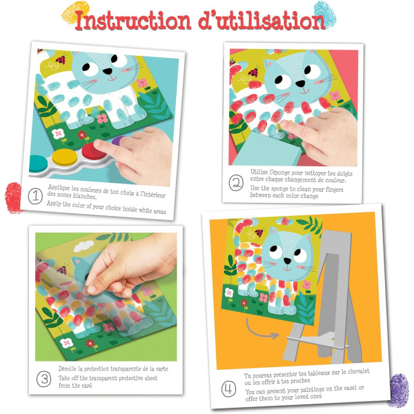 Peinture au doigt - Dès 3 ans - 6 tableaux à décorer + 1 encreur - Activité manuelle