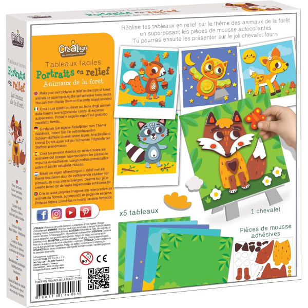 Jeu créatif - Tableaux à décorer - 5 modèles animaux de la forêt - Dès 3 ans - Activité manuelle