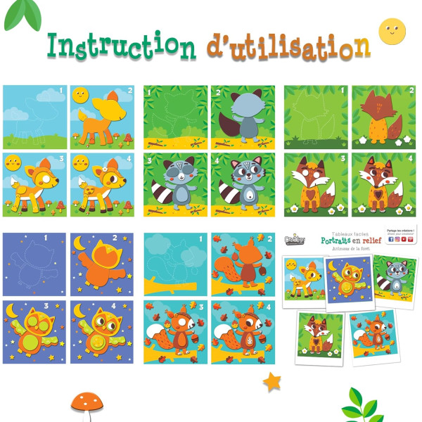 Jeu créatif - Tableaux à décorer - 5 modèles animaux de la forêt - Dès 3 ans - Activité manuelle