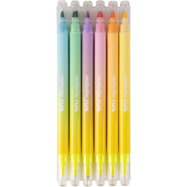 Surligneurs - Double pointe - Jaune fluo + 6 couleurs pastel - Mine biseautée - Apli