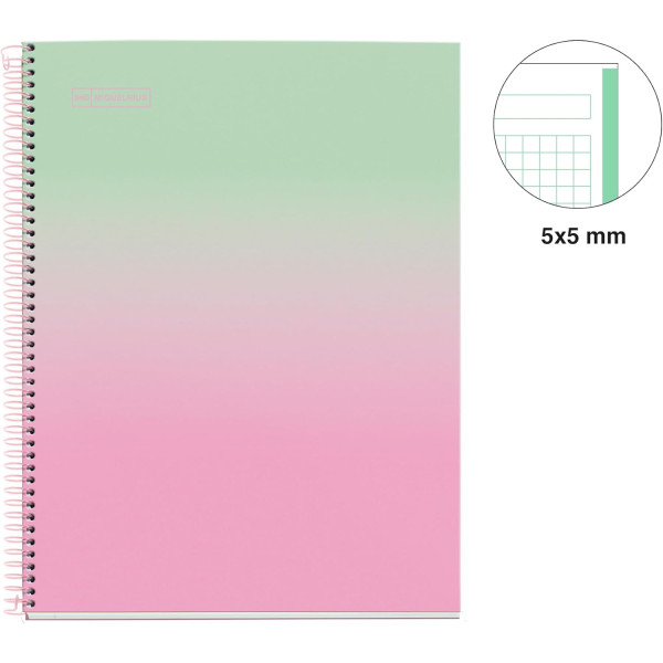 Cahier - A4 - Spirales - Petits carreaux - 80 feuilles perforées - Couverture rigide - Miquelrius