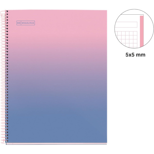 Cahier - A4 - Spirales - Petits carreaux - 80 feuilles perforées - Couverture rigide - Miquelrius