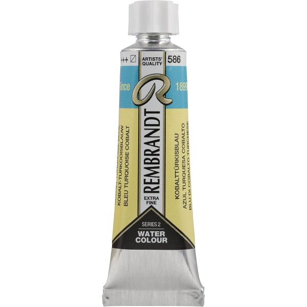 photo-Peinture aquarelle - Extra-fine - Bleu turquoise cobalt - 586 - Rembrandt - Tube 10ml