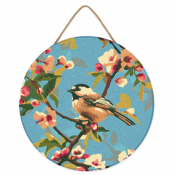 photo-+Diamond painting - Support disque en bois - Modèle oiseau sur branche - 30cm diamètre - Figured'Art