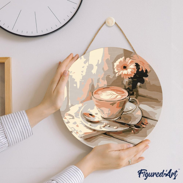 Diamond painting - Support disque en bois - Modèle café du matin - 30cm diamètre - Figured'Art