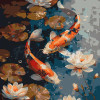 photo-Peinture par numéro - Carpes Koï vintage - 40x50cm - Toile + pinceaux + peinture - Intermédiaire - Figured'Art
