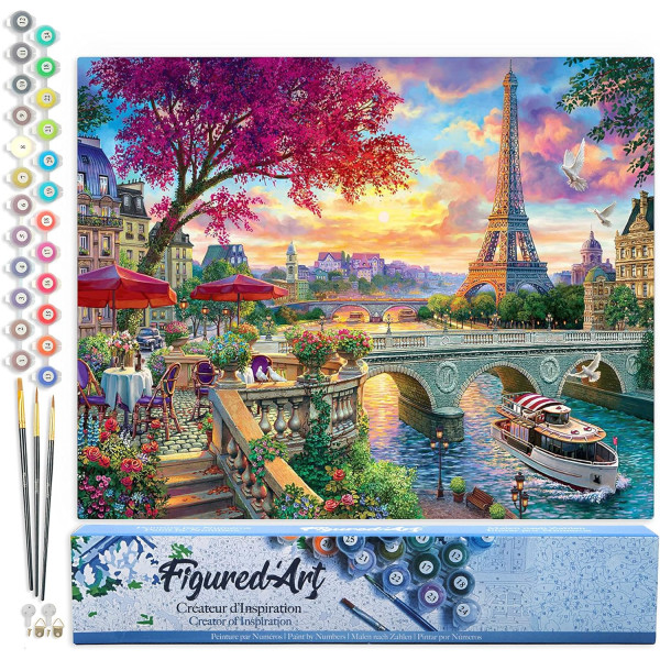 Peinture par numéro - Bords de Seine - 40x50cm - Toile + pinceaux + peinture - Intermédiaire - Figured'Art