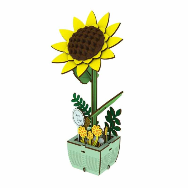 photo-Maquette - 3D - Puzzle - 74 Pièces en bois - Tournesol en pot - 9,4x7,9x21cm - Figured'Art