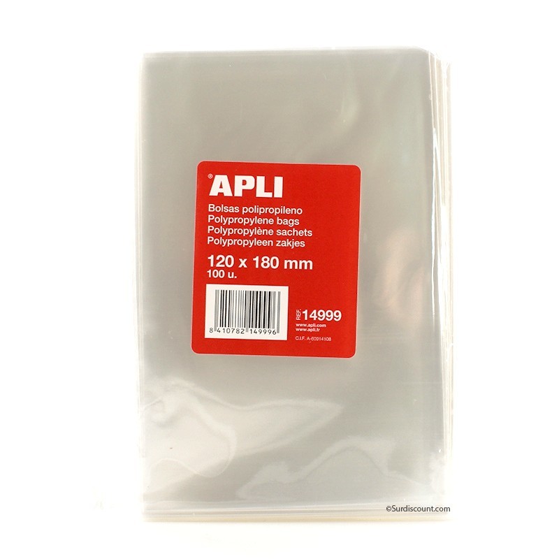 100 SACHETS POLYPROPYLENE 120X180MM APLI 14999