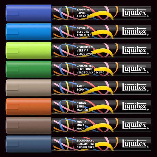 Marqueurs - Peinture acrylique - Couleurs paysage - Pointe ronde 2mm - Lot de 8 - Liquitex