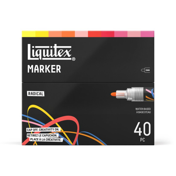 photo-Marqueurs - Peinture acrylique - Boîte de 40 couleurs - Pointe ronde 2mm - Tous supports - Liquitex