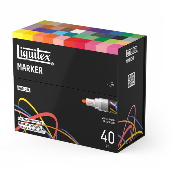 Marqueurs - Peinture acrylique - Boîte de 40 couleurs - Pointe ronde 2mm - Tous supports - Liquitex