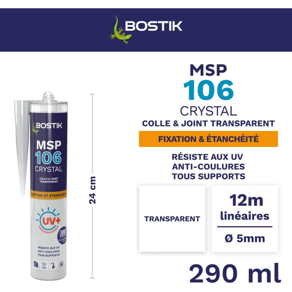Colle - Mastic - Joint - Transparent - Multi-supports - Intérieur - Sans solvants - Bostik