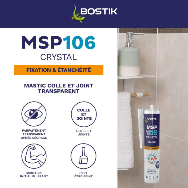 Colle - Mastic - Joint - Transparent - Multi-supports - Intérieur - Sans solvants - Bostik