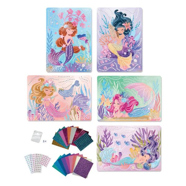 Jeu créatif - Mosaïques à coller - 5 tableaux sirènes - Dès 5 ans - Loisirs créatifs