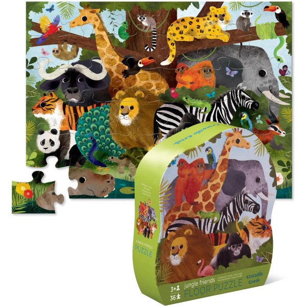 Puzzle - 36 pièces - Les amis de la jungle - Dès 3 ans - Lion, zèbre, éléphant - Crocodile Creek