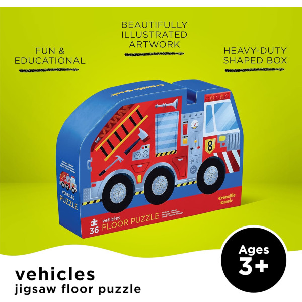 Puzzle - 36 pièces - Les véhicules - Dès 3 ans - Camion - Pompier - Crocodile Creek