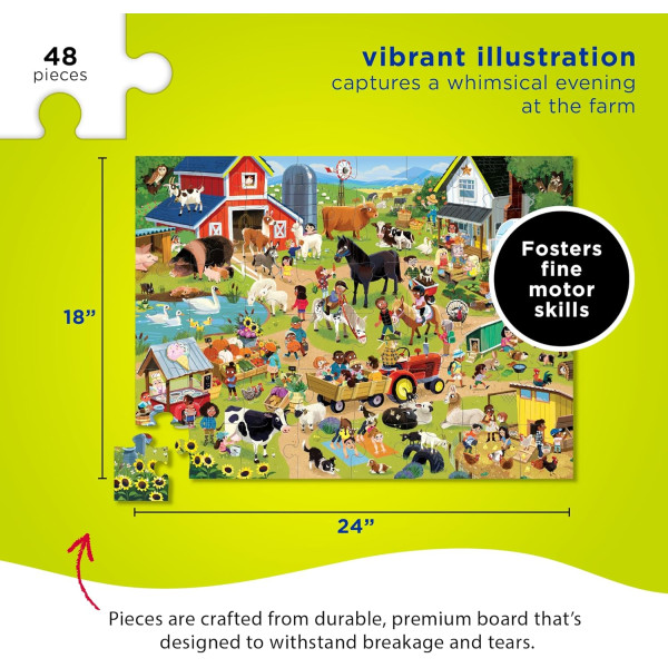 Puzzle - 48 pièces - Une journée à la ferme - Dès 4 ans - Crocodile Creek