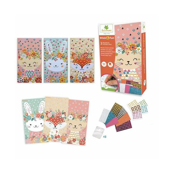 Jeu créatif - Mosaïques à coller - 3 tableaux animaux doux - Dès 5 ans - Loisirs créatifs