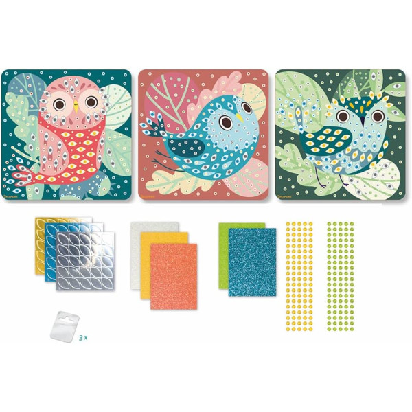 Jeu créatif - Mosaïques à coller - 3 tableaux oiseaux - Dès 5 ans - Loisirs créatifs