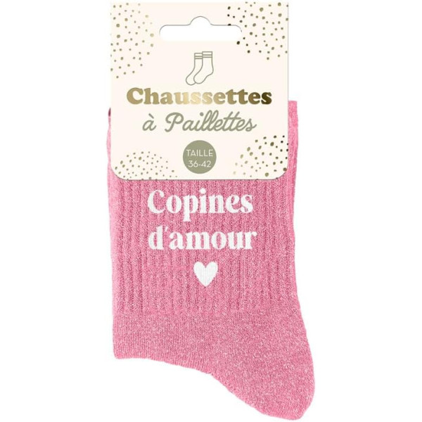 Chaussettes - Femme - Rose avec paillettes - Copine d'amour - Taille 36/42 - Humour - Cadeau