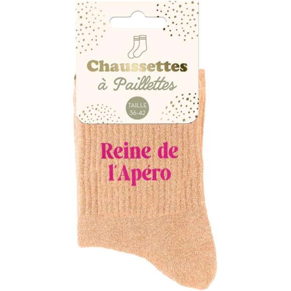 photo-Chaussettes - Femme - Orange avec paillettes - Reine de l'apéro - Taille 36/42 - Humour - Cadeau