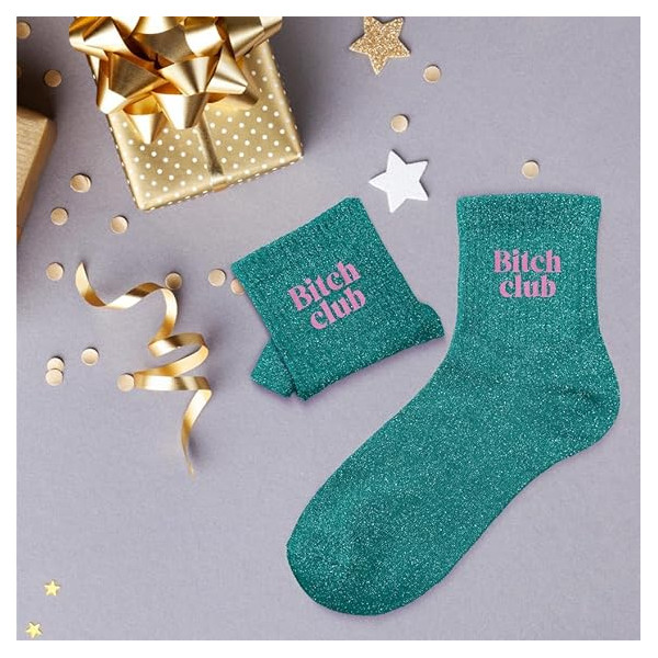 Chaussettes - Femme - Vert avec paillettes - Bitch Club - Taille 36/42 - Humour - Cadeau