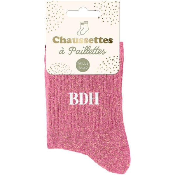 photo-Chaussettes - Femme - Rose avec paillettes - BDH - Taille 36/42 - Humour - Cadeau