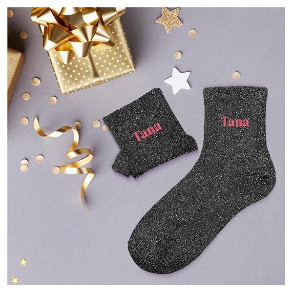 Chaussettes - Femme - Noir avec paillettes - Tana - Taille 36/42 - Humour - Cadeau