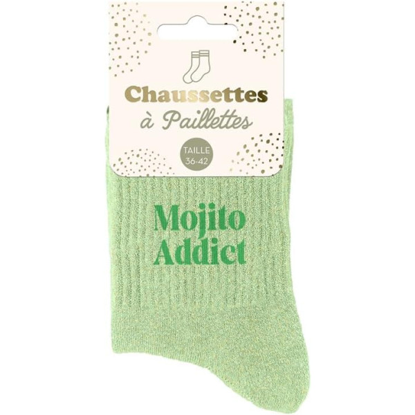 photo-Chaussettes - Femme - Vert avec paillettes - Mojito Addict - Taille 36/42 - Humour - Cadeau