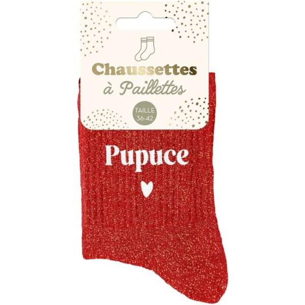 photo-Chaussettes - Femme - Rouge avec paillettes - Pupuce - Taille 36/42 - Humour - Cadeau