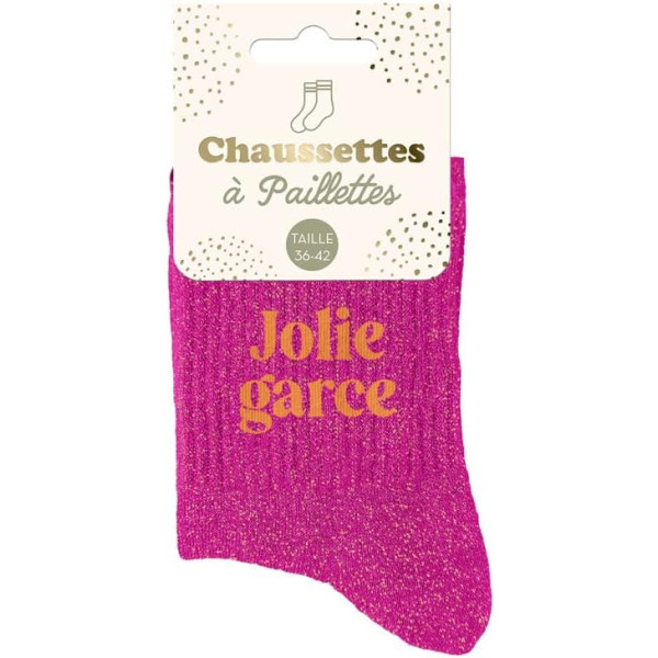photo-Chaussettes - Femme - Rose avec paillettes - Jolie garce - Taille 36/42 - Humour - Cadeau