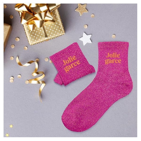 Chaussettes - Femme - Rose avec paillettes - Jolie garce - Taille 36/42 - Humour - Cadeau