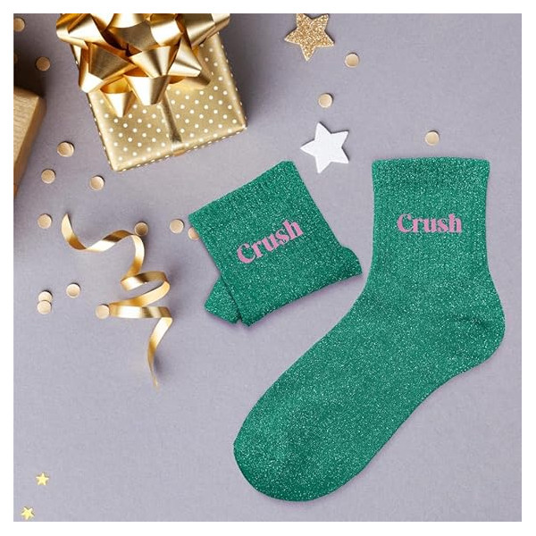 Chaussettes - Femme - Vert avec paillettes - Crush - Taille 36/42 - Humour - Cadeau