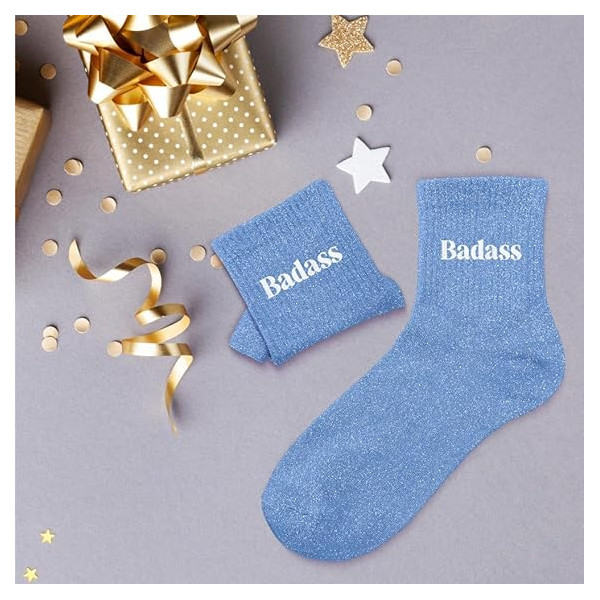 Chaussettes - Femme - Bleu avec paillettes - Badass - Taille 36/42 - Humour - Cadeau