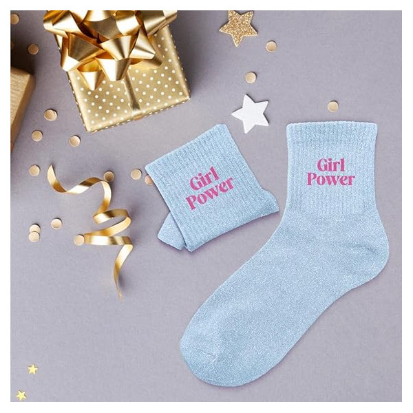 Chaussettes - Femme - Bleu avec paillettes - Girl Power - Taille 36/42 - Humour - Cadeau