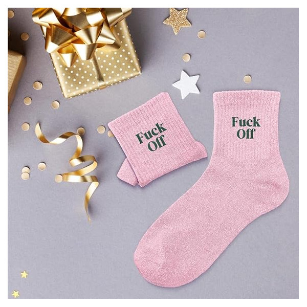 Chaussettes - Femme - Rose avec paillettes - Fuck off - Taille 36/42 - Humour - Cadeau
