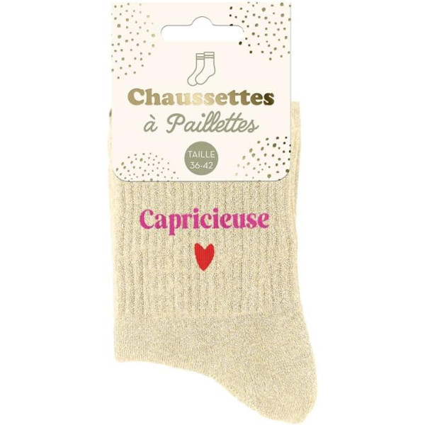 photo*Chaussettes - Femme - Beige avec paillettes - Capricieuse - Taille 36/42 - Humour - Cadeau