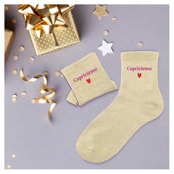 Chaussettes - Femme - Beige avec paillettes - Capricieuse - Taille 36/42 - Humour - Cadeau