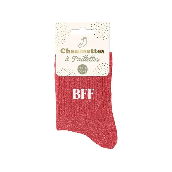 photo-Chaussettes - Femme - Rouge avec paillettes - BFF - Taille 36/42 - Humour - Cadeau