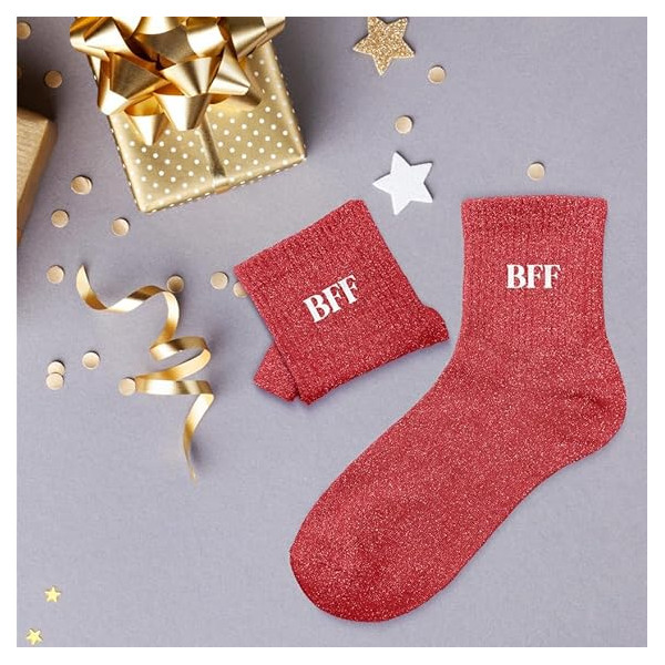 Chaussettes - Femme - Rouge avec paillettes - BFF - Taille 36/42 - Humour - Cadeau