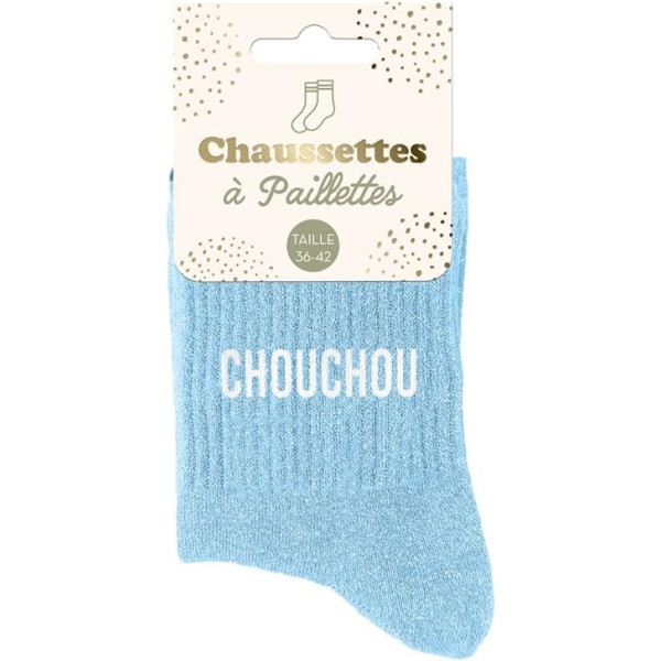 photo-Chaussettes - Femme - Bleu avec paillettes - Chouchou - Taille 36/42 - Humour - Cadeau