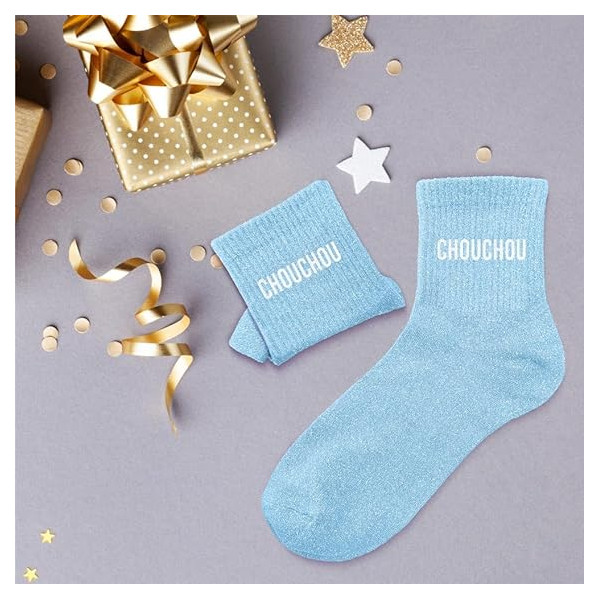 Chaussettes - Femme - Bleu avec paillettes - Chouchou - Taille 36/42 - Humour - Cadeau