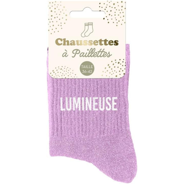 PHOTO-Chaussettes - Femme - Violet avec paillettes - Lumineuse - Taille 36/42 - Humour - Cadeau