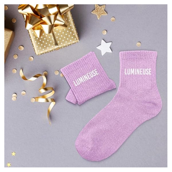 Chaussettes - Femme - Violet avec paillettes - Lumineuse - Taille 36/42 - Humour - Cadeau
