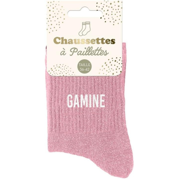 PHOTO-Chaussettes - Femme - Rose avec paillettes - Gamine - Taille 36/42 - Humour - Cadeau