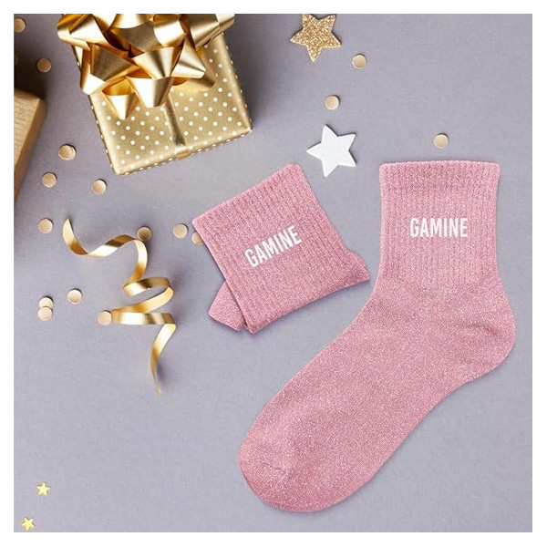 Chaussettes - Femme - Rose avec paillettes - Gamine - Taille 36/42 - Humour - Cadeau