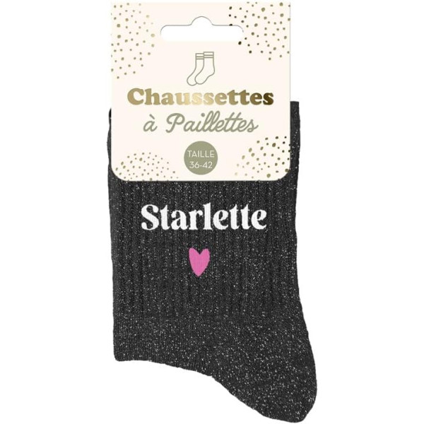 photo-Chaussettes - Femme - Noir avec paillettes - Starlette - Taille 36/42 - Humour - Cadeau
