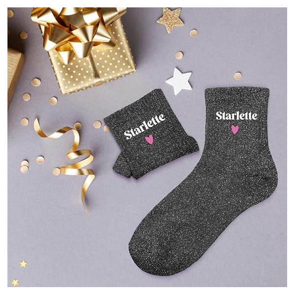 Chaussettes - Femme - Noir avec paillettes - Starlette - Taille 36/42 - Humour - Cadeau
