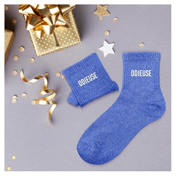 Chaussettes - Femme - Bleu avec paillettes - Odieuse - Taille 36/42 - Humour - Cadeau